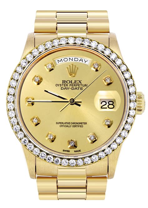 diamond bezel rolex day date|18k presidential Rolex diamond bezel.